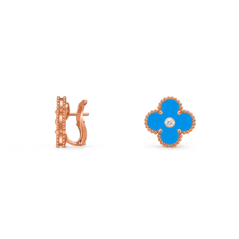 [Sparkle]15MM CLOVER FLOWER STUD EARRINGS DIAMOND-ROSE GOLD COLLECTION