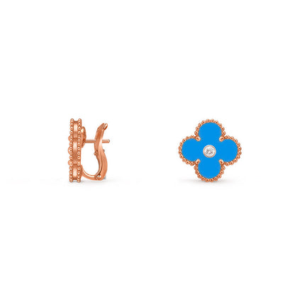 [Sparkle]15MM CLOVER FLOWER STUD EARRINGS DIAMOND-ROSE GOLD COLLECTION