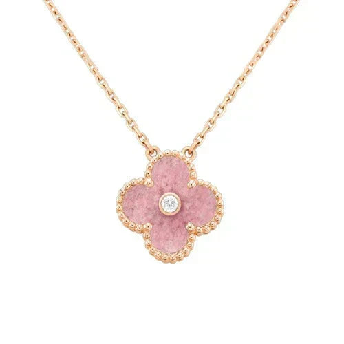 [sparkle Jewelry ]CLOVER 15MM DIAMOND RHODONITE NECKLACE