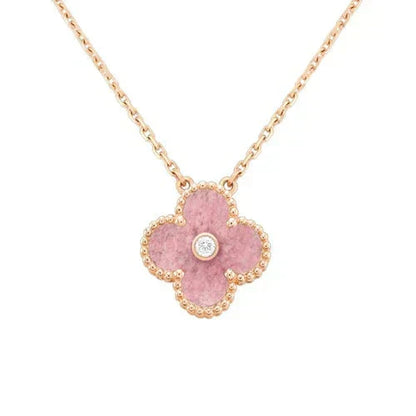 [sparkle Jewelry ]CLOVER 15MM DIAMOND RHODONITE NECKLACE