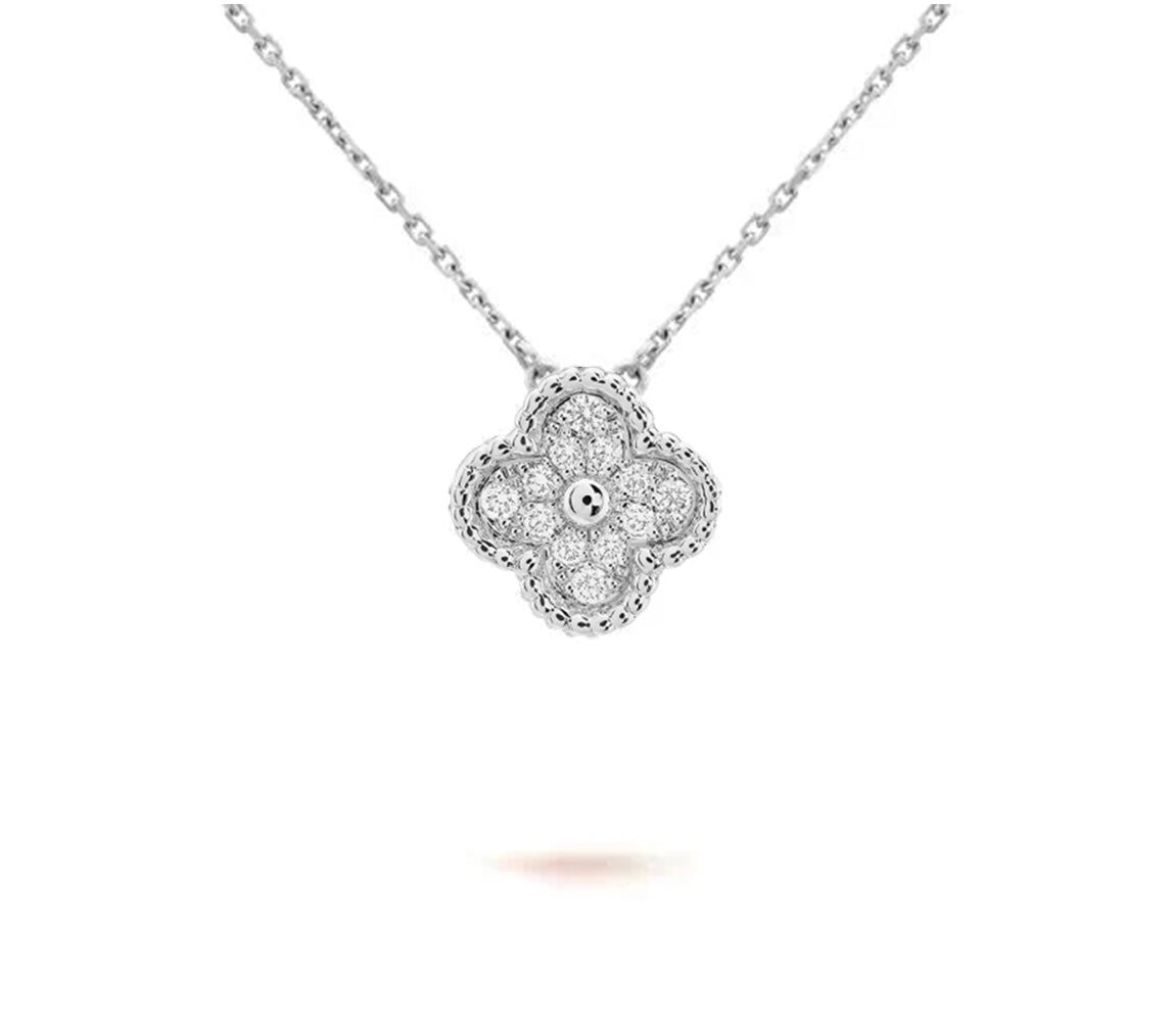[Sparkle]15MM KLEEBLATT ANHÄNGER HALSKETTE WEISSGOLD KOLLEKTION