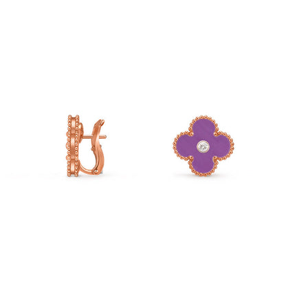 [Sparkle]15MM CLOVER FLOWER STUD EARRINGS DIAMOND-ROSE GOLD COLLECTION