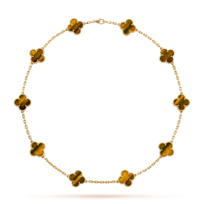 [sparkle Jewelry ]CLOVER 10 MOTIFS TIGER EYE NECKLACE