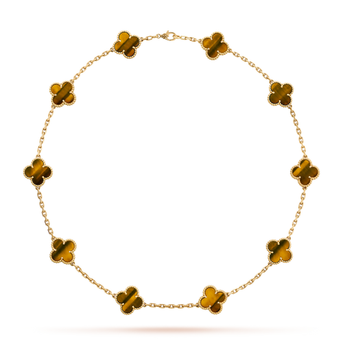 [sparkle Jewelry ]CLOVER 10 MOTIFS TIGER EYE NECKLACE