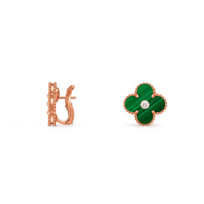 [Sparkle]15MM CLOVER FLOWER STUD EARRINGS DIAMOND-ROSE GOLD COLLECTION