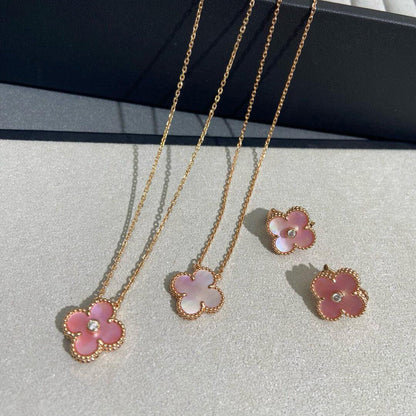 [sparkle Jewelry ]CLOVER MEDIUM 1 DIAMOND PINK EARRINGS