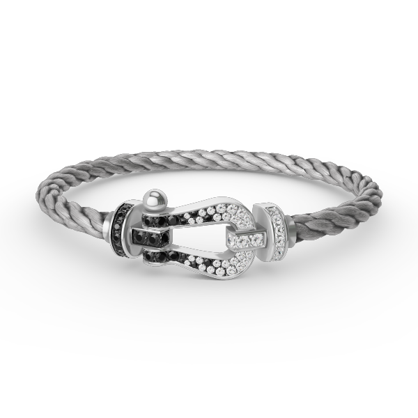 [Sparkle]GROSSES HUFEISEN-ARMBAND MIT SCHWARZEN UND WEISSEN DIAMANTEN - WEISSGOLD