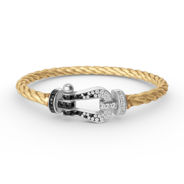[Sparkle]GROSSES HUFEISEN-ARMBAND MIT SCHWARZEN UND WEISSEN DIAMANTEN - WEISSGOLD