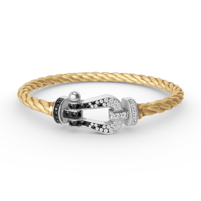 [Sparkle]GROSSES HUFEISEN-ARMBAND MIT SCHWARZEN UND WEISSEN DIAMANTEN - WEISSGOLD