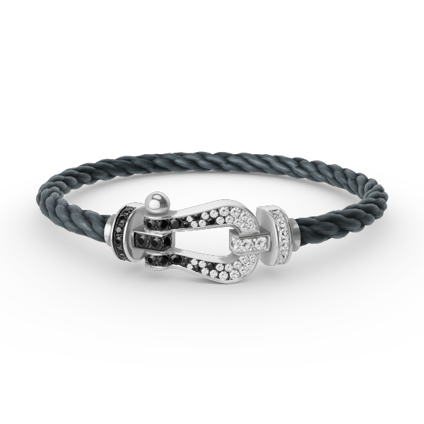 [Sparkle]GROSSES HUFEISEN-ARMBAND MIT SCHWARZEN UND WEISSEN DIAMANTEN - WEISSGOLD