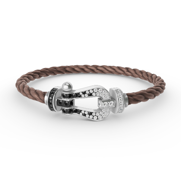 [Sparkle]GROSSES HUFEISEN-ARMBAND MIT SCHWARZEN UND WEISSEN DIAMANTEN - WEISSGOLD
