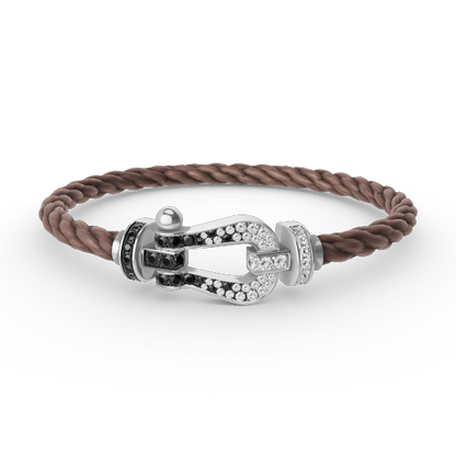 [Sparkle]GROSSES HUFEISEN-ARMBAND MIT SCHWARZEN UND WEISSEN DIAMANTEN - WEISSGOLD