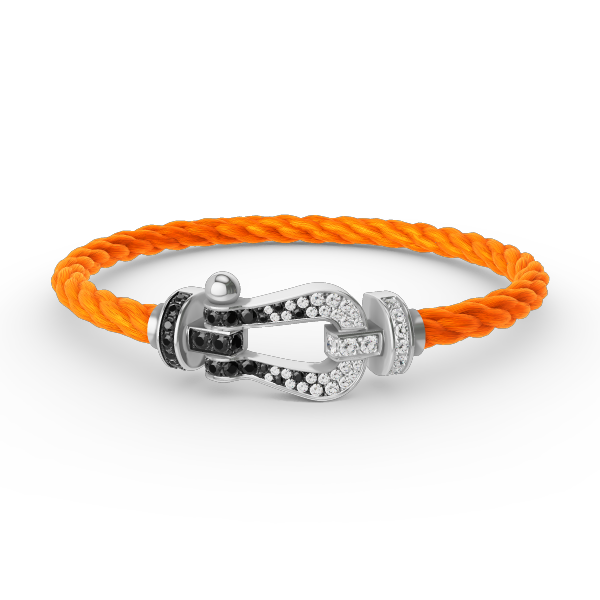 [Sparkle]GROSSES HUFEISEN-ARMBAND MIT SCHWARZEN UND WEISSEN DIAMANTEN - WEISSGOLD