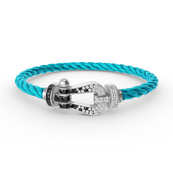 [Sparkle]GROSSES HUFEISEN-ARMBAND MIT SCHWARZEN UND WEISSEN DIAMANTEN - WEISSGOLD