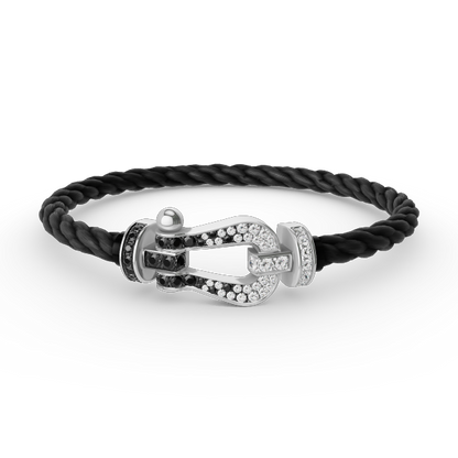[Sparkle]GROSSES HUFEISEN-ARMBAND MIT SCHWARZEN UND WEISSEN DIAMANTEN - WEISSGOLD
