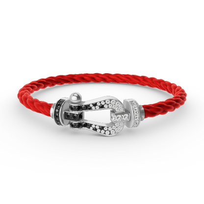 [Sparkle]GROSSES HUFEISEN-ARMBAND MIT SCHWARZEN UND WEISSEN DIAMANTEN - WEISSGOLD