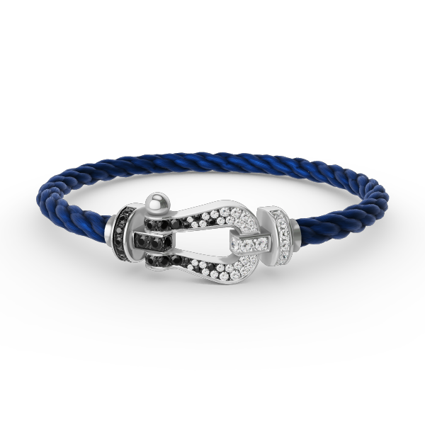 [Sparkle]GROSSES HUFEISEN-ARMBAND MIT SCHWARZEN UND WEISSEN DIAMANTEN - WEISSGOLD