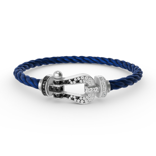[Sparkle]GROSSES HUFEISEN-ARMBAND MIT SCHWARZEN UND WEISSEN DIAMANTEN - WEISSGOLD