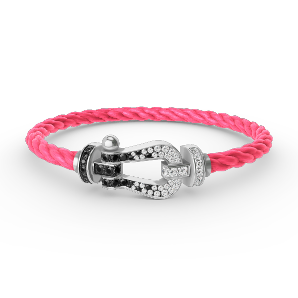 [Sparkle]GROSSES HUFEISEN-ARMBAND MIT SCHWARZEN UND WEISSEN DIAMANTEN - WEISSGOLD