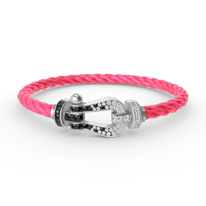 [Sparkle]GROSSES HUFEISEN-ARMBAND MIT SCHWARZEN UND WEISSEN DIAMANTEN - WEISSGOLD