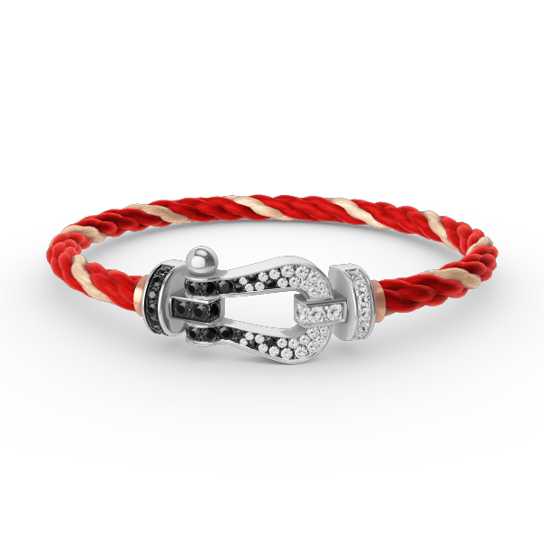 [Sparkle]GROSSES HUFEISEN-ARMBAND MIT SCHWARZEN UND WEISSEN DIAMANTEN - WEISSGOLD