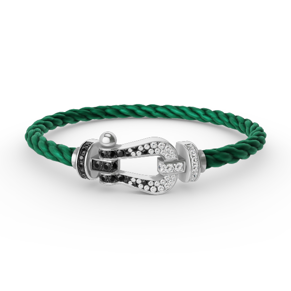 [Sparkle]GROSSES HUFEISEN-ARMBAND MIT SCHWARZEN UND WEISSEN DIAMANTEN - WEISSGOLD