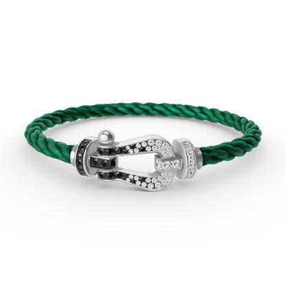 [Sparkle]GROSSES HUFEISEN-ARMBAND MIT SCHWARZEN UND WEISSEN DIAMANTEN - WEISSGOLD