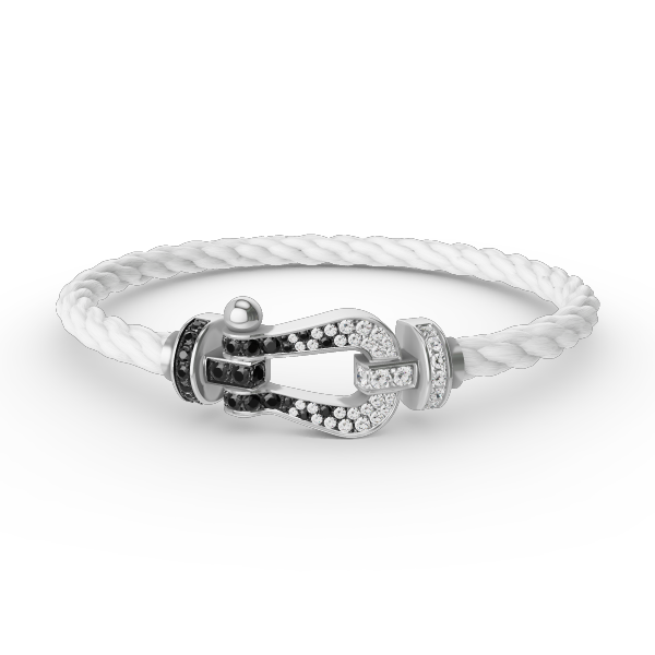 [Sparkle]GROSSES HUFEISEN-ARMBAND MIT SCHWARZEN UND WEISSEN DIAMANTEN - WEISSGOLD