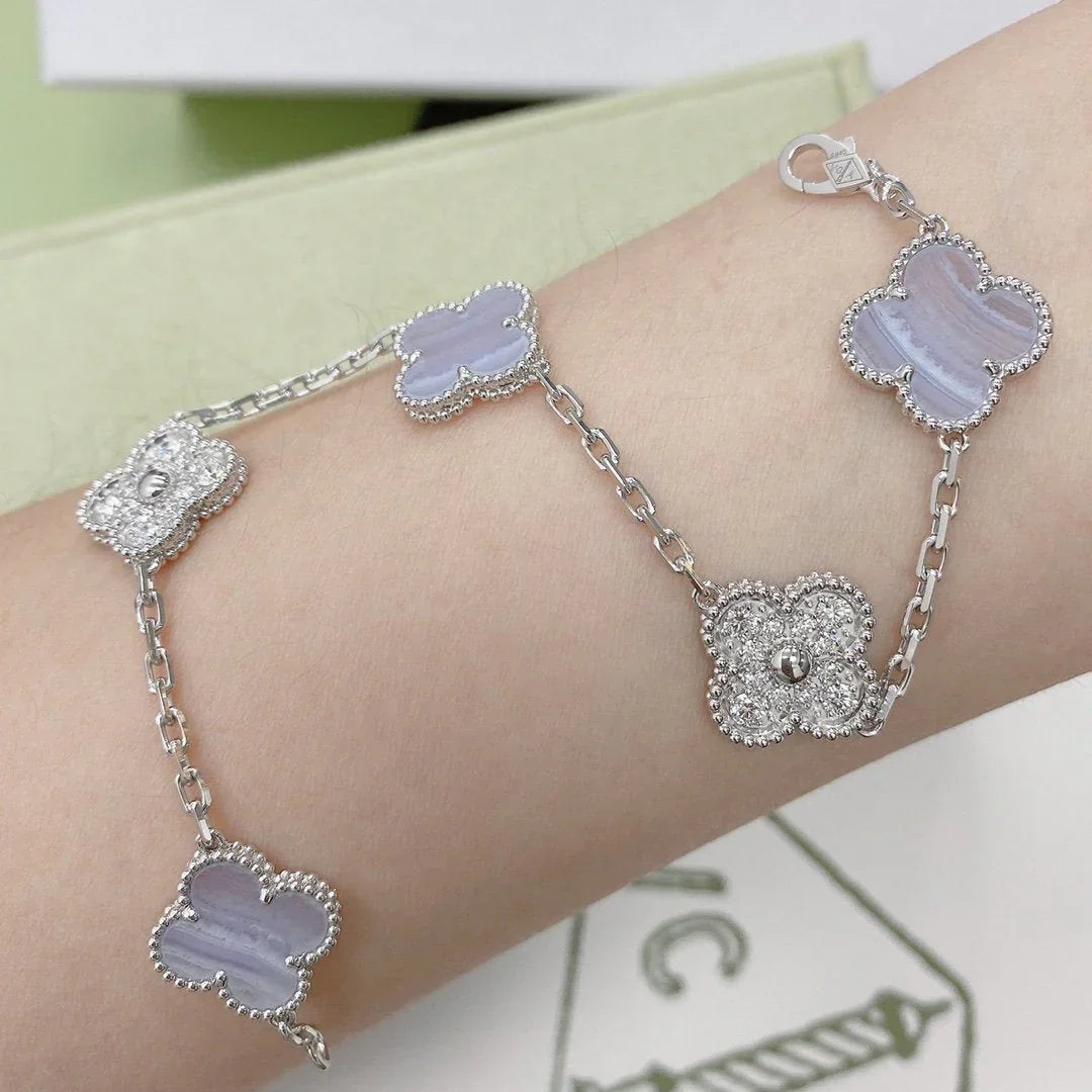 [Sparkle]LUCKY CLOVER 5-MOTIF-ARMBAND - PURPLE CHALCEDONY KOLLEKTION