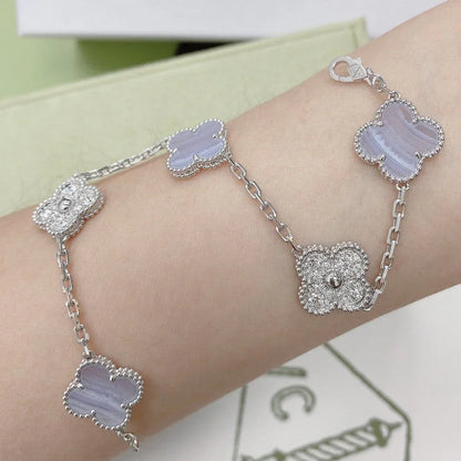 [Sparkle]LUCKY CLOVER 5-MOTIF-ARMBAND - PURPLE CHALCEDONY KOLLEKTION