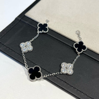 [Sparkle]GLÜCKSKLEE-ARMREIF MIT 5 MOTIVEN – KOLLEKTION SCHWARZES ONYX