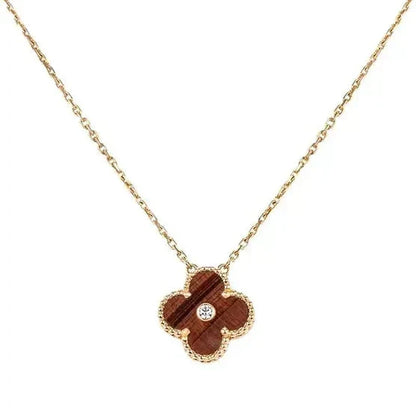 [sparkle Jewelry ]CLOVER 15MM DIAMOND AND YELLOW TIGER'S EYE AGATE necklace