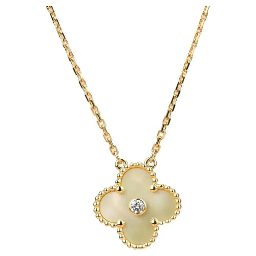 [sparkle Jewelry ]CLOVER 15MM DIAMOND GOLD MOTHER OF PEARL NECKLACE