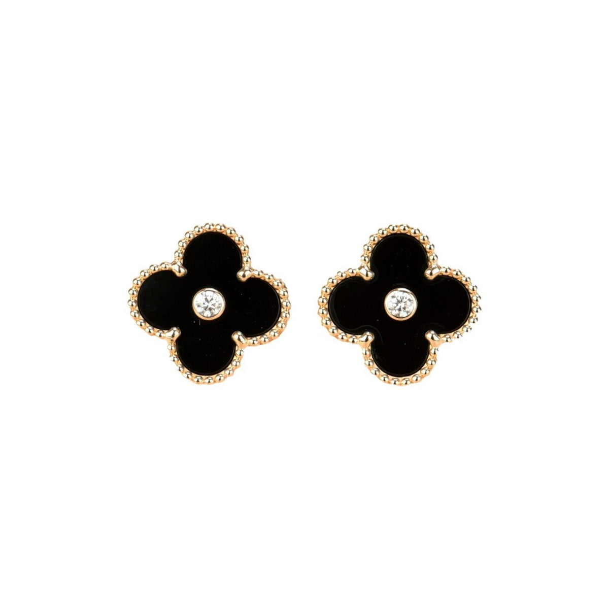 [sparkle Jewelry ]CLOVER MEDIUM 1 MOTIFS ONYX DIAMOND EARRINGS