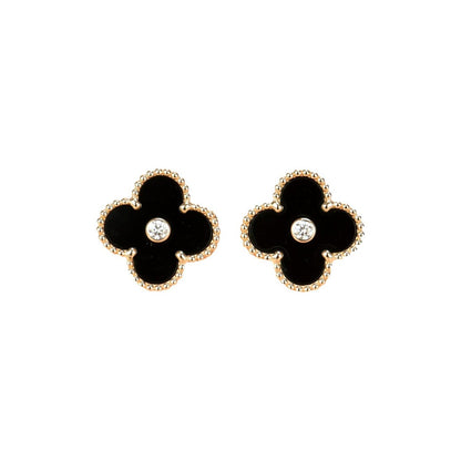 [sparkle Jewelry ]CLOVER MEDIUM 1 MOTIFS ONYX DIAMOND EARRINGS