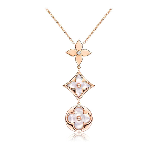 [Sparkle]COLOR BLOSSOM LARIAT HALSKETTE ROSÉGOLD WEISSES PERLMUTT UND DIAMANT