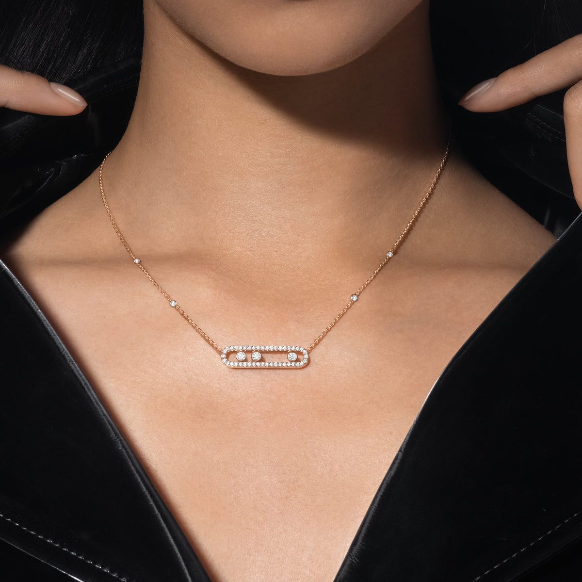 [sparkle Jewelry] Move Pave_ Rose Gold Diamond Necklace