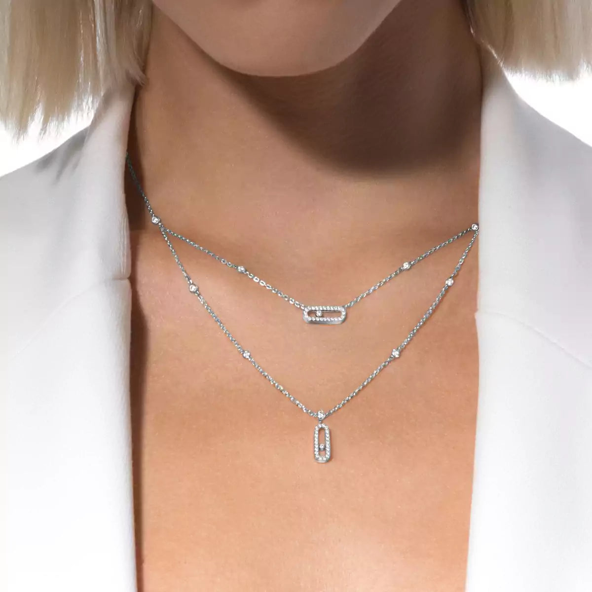 [sparkle Jewelry]2 Rows Rose Gold Diamond Pave_ Necklace Move Uno