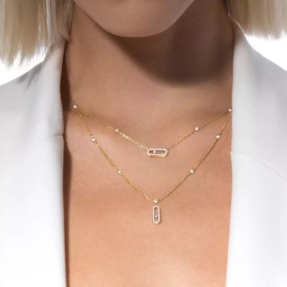 [sparkle Jewelry]2 Rows Rose Gold Diamond Pave_ Necklace Move Uno