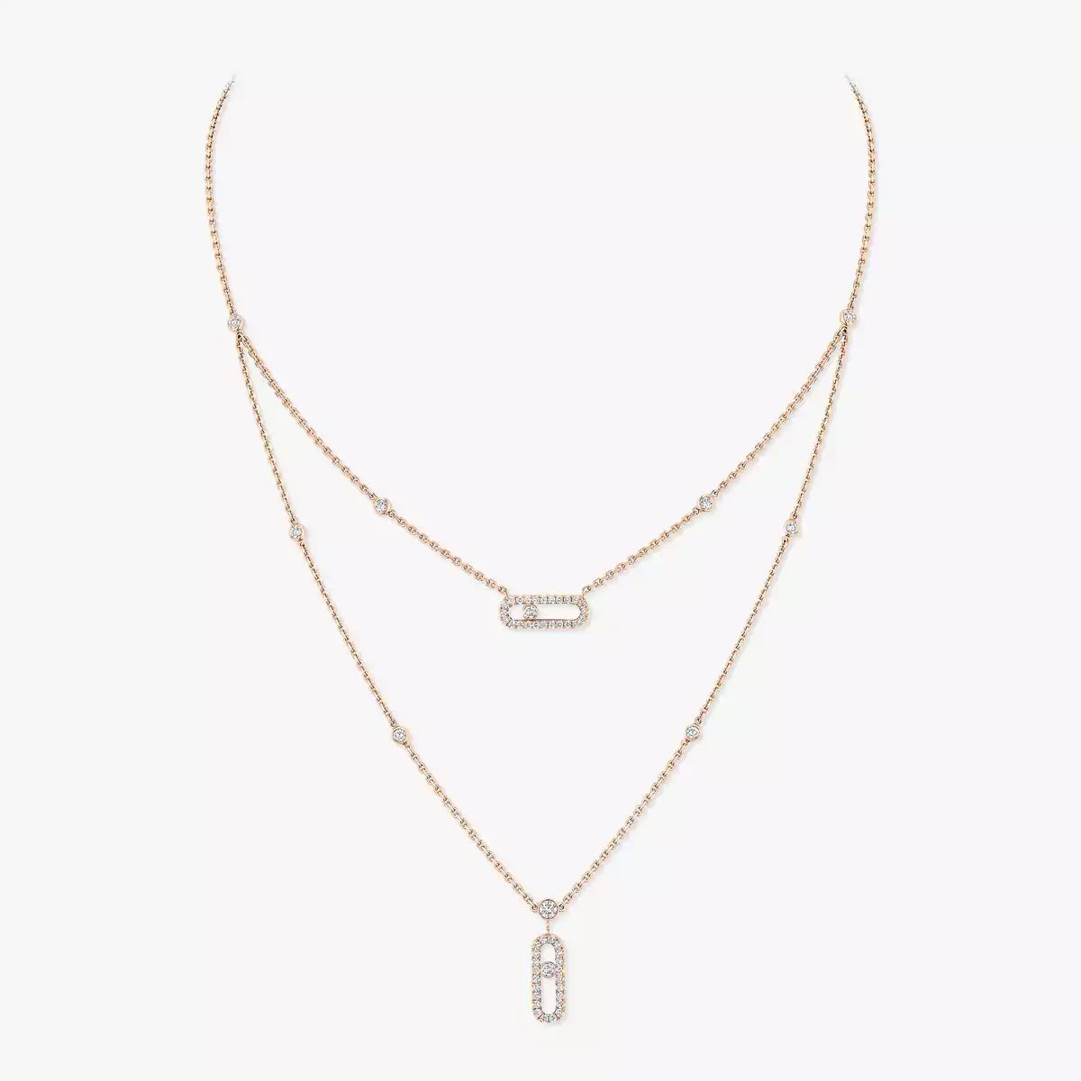 [sparkle Jewelry]2 Rows Rose Gold Diamond Pave_ Necklace Move Uno