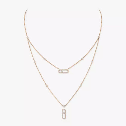 [sparkle Jewelry]2 Rows Rose Gold Diamond Pave_ Necklace Move Uno