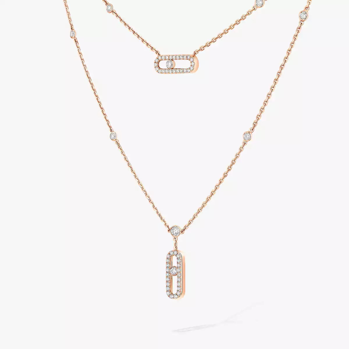 [sparkle Jewelry]2 Rows Rose Gold Diamond Pave_ Necklace Move Uno