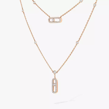 [sparkle Jewelry]2 Rows Rose Gold Diamond Pave_ Necklace Move Uno