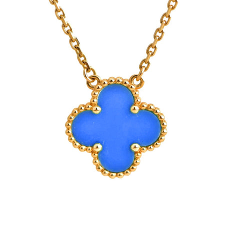 [sparkle Jewelry ]CLOVER 15MM BLUE AGATE NECKLACE