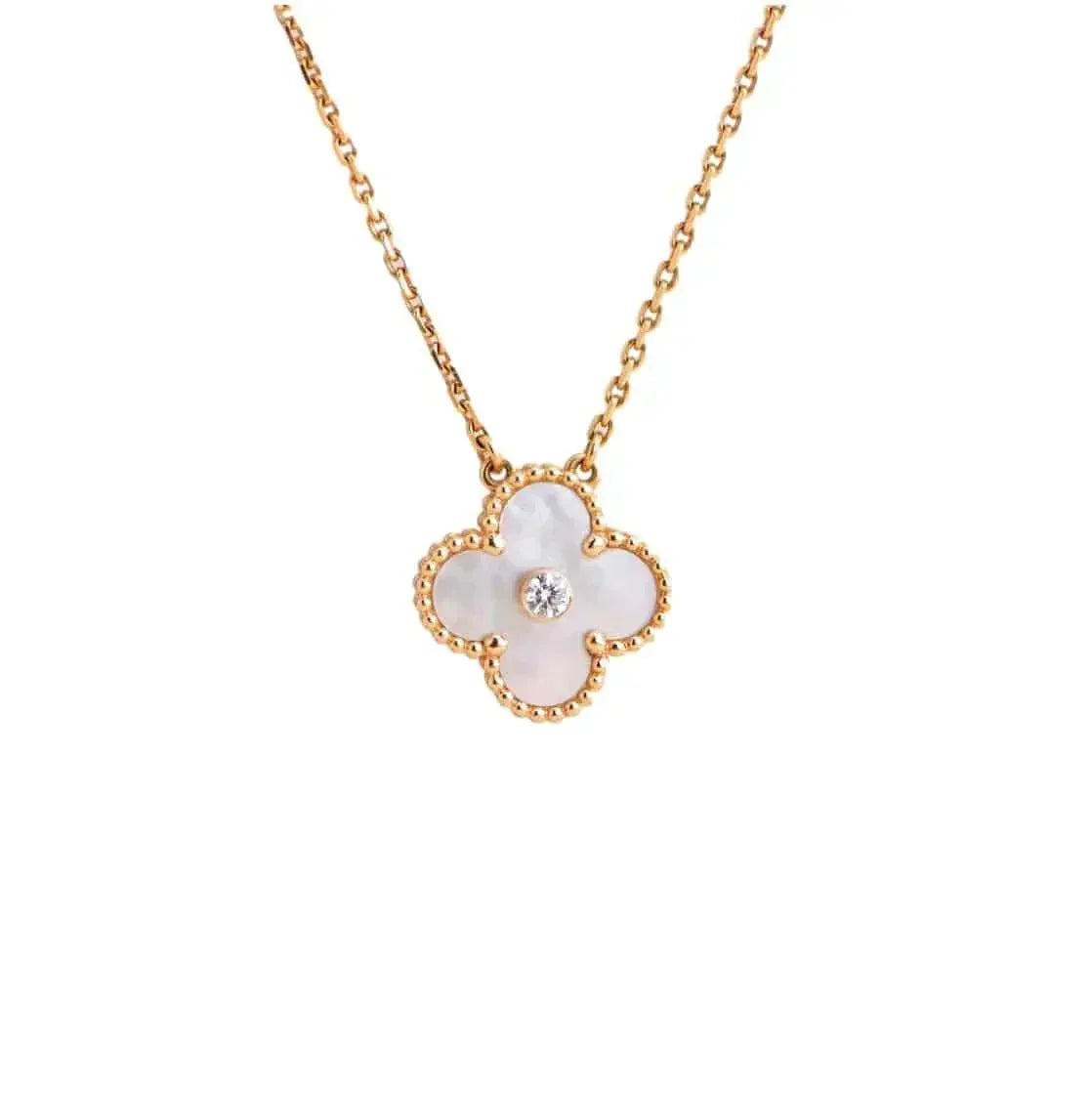 [sparkle Jewelry ]CLOVER 15MM DIAMOND WHITE FRITILLARIA NECKLACE