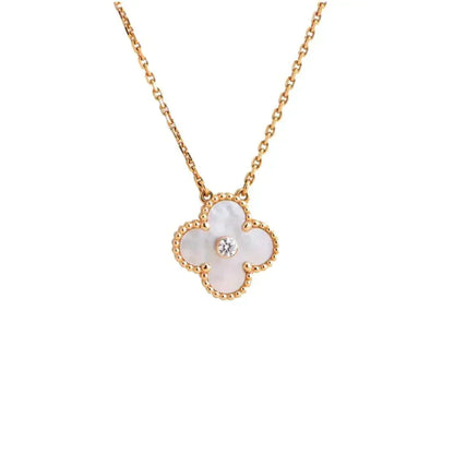 [sparkle Jewelry ]CLOVER 15MM DIAMOND WHITE FRITILLARIA NECKLACE