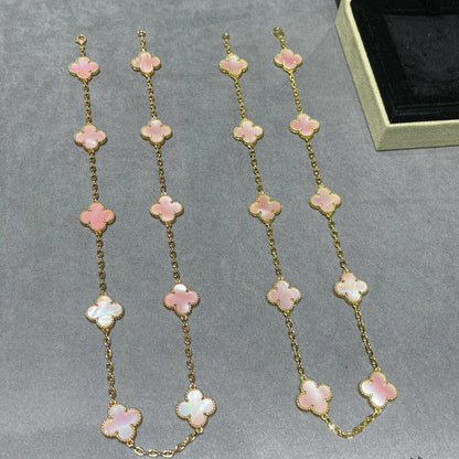 [sparkle Jewelry ]CLOVER 10 MOTIFS PINK MOP NECKLACE