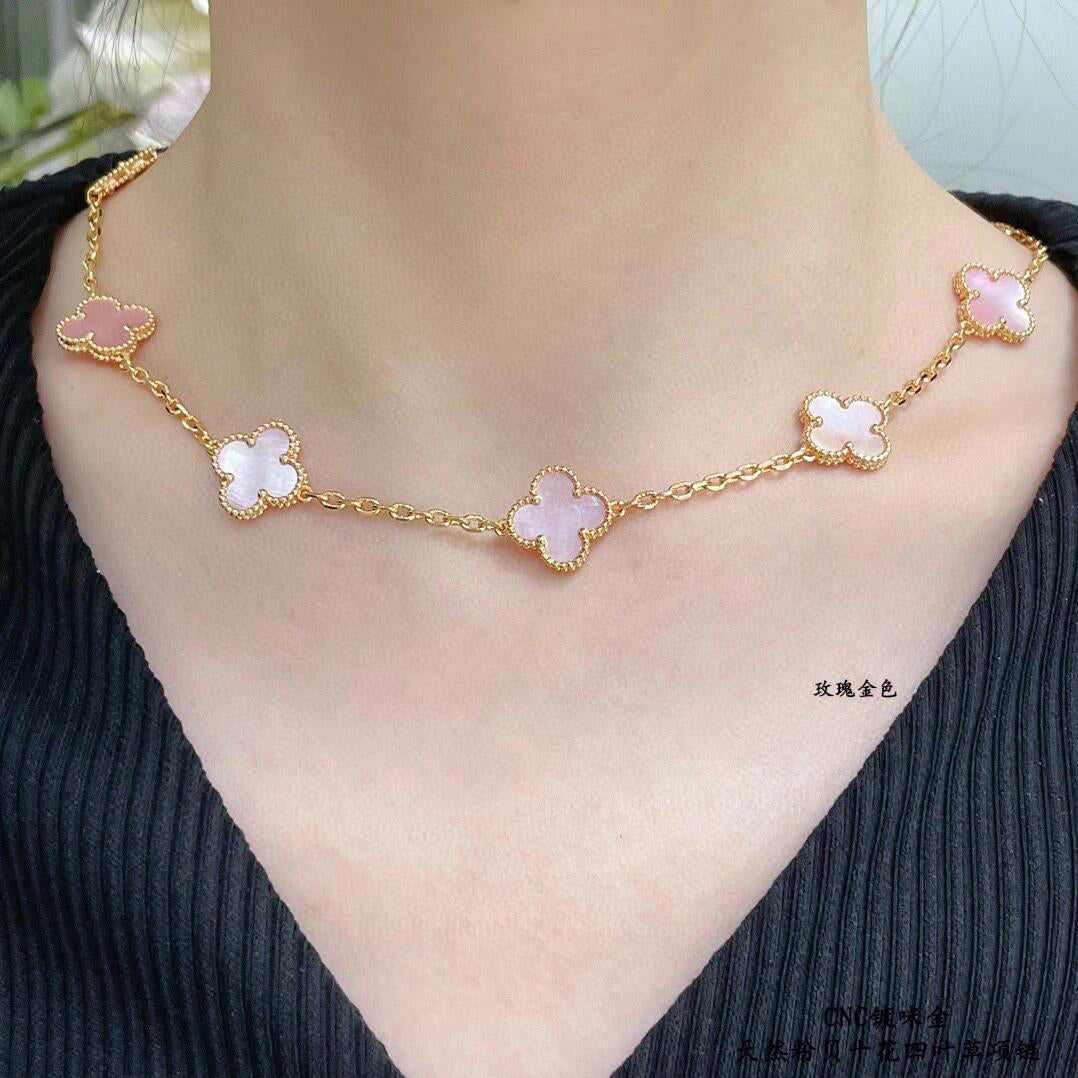 [sparkle Jewelry ]CLOVER 10 MOTIFS PINK MOP NECKLACE
