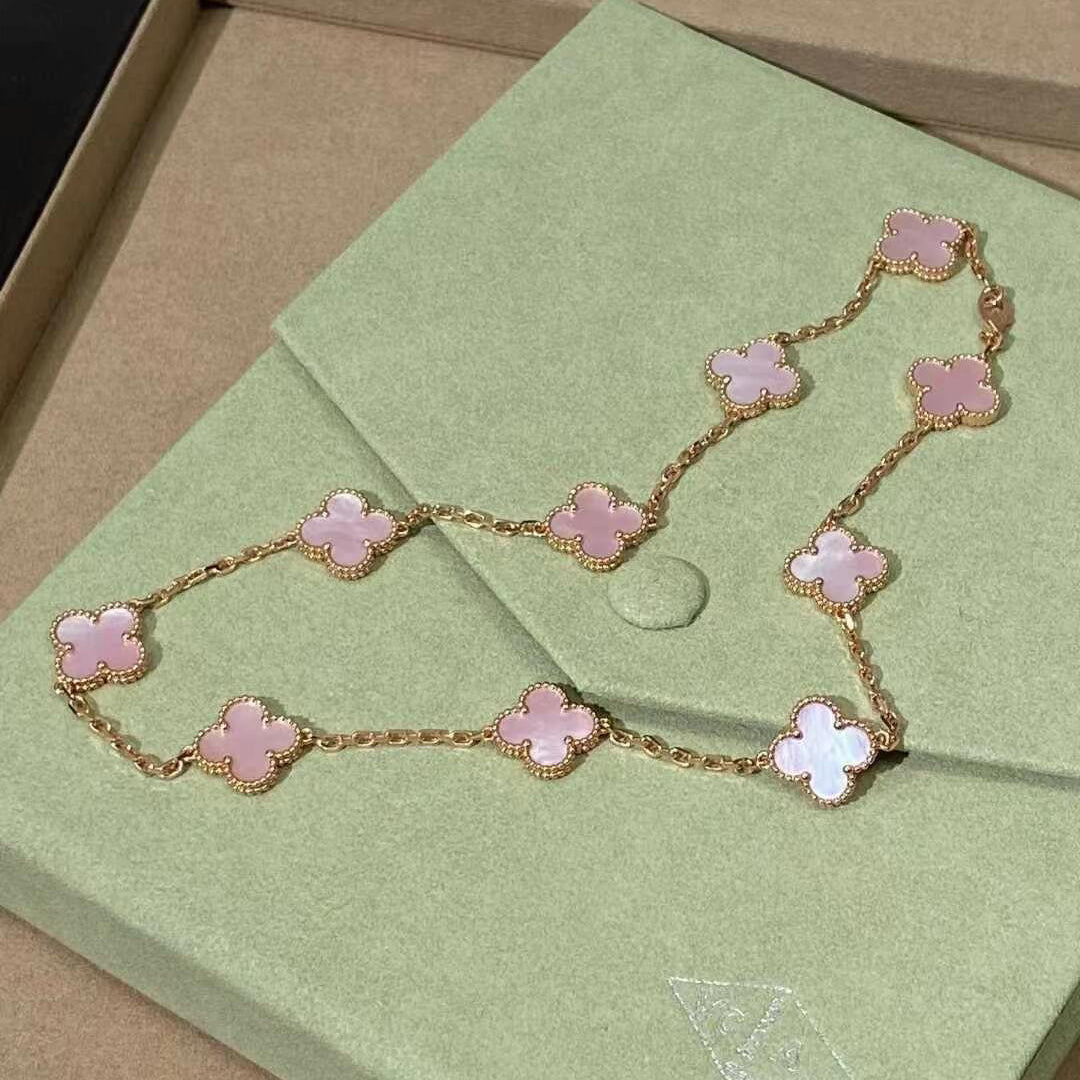 [sparkle Jewelry ]CLOVER 10 MOTIFS PINK MOP NECKLACE