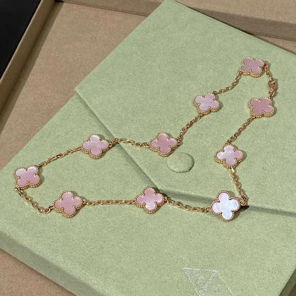 [sparkle Jewelry ]CLOVER 10 MOTIFS PINK MOP NECKLACE